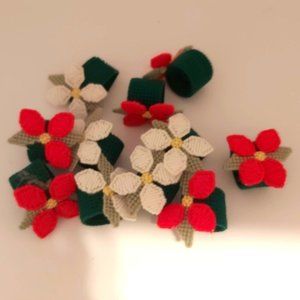 Handmade Poinsettia Napkin Rings Plastic Canvas Set of 11